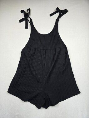 Shein Black Ribbed Tie-Strap Romper S Minimalist